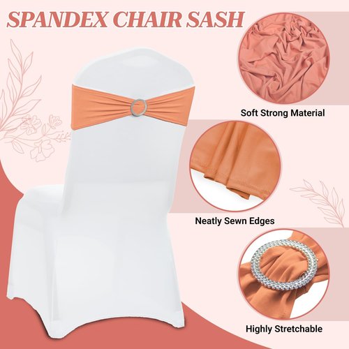 MDS Spandex Chair Sashes - Universal Fit Elastic Stretch Bands with Buckle Slider Bow | Pack of 250 - Peach