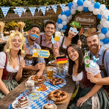 Oktoberfest Photo Booth Props Bavarian Blue Beer Theme Party Decorations - Beer