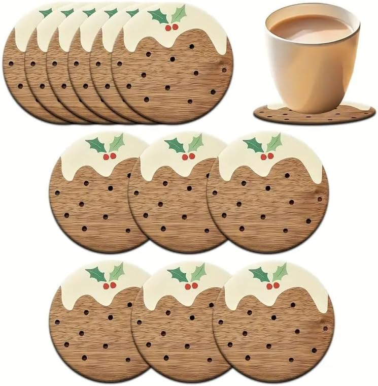 Carved Wooden Coasters by 6Pack - Rustic Pudding Coasters for Home, Office & Cafe Decor