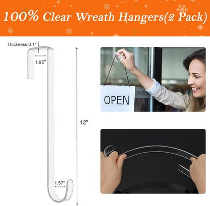 Clear Wreath Hangers by [Brand Name] - 12-Inch Over The Door Hooks, Non-Scratch Design for Seasonal Decor