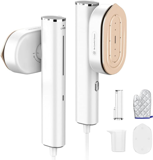 Skiennix Handheld Clothes Steamer - 2-in-1 Fast Wrinkle Removal, 1200W, Portable Design | White, 110-120V
