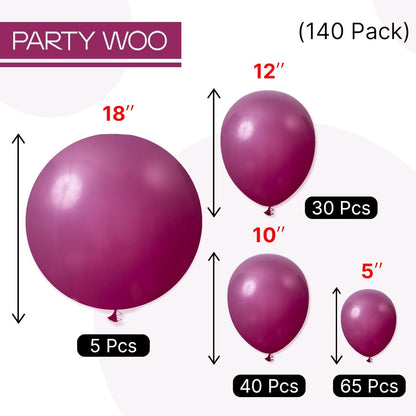 PartyWoo Dark Purple Balloons - 140-Piece Boho Balloon Arch Kit for Baby Showers & Birthdays | 5-12 Inch Sizes