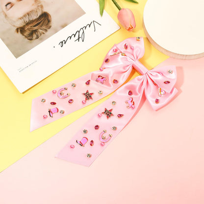 Skiennix Western Hair Bows - Jeweled Cowgirl Clips for Women | Big Pink Hair Accessories (Pattern D)
