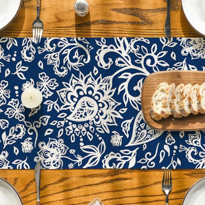Blue Floral Paisley Table Runner - 13x72 Inch Seasonal Kitchen Decor