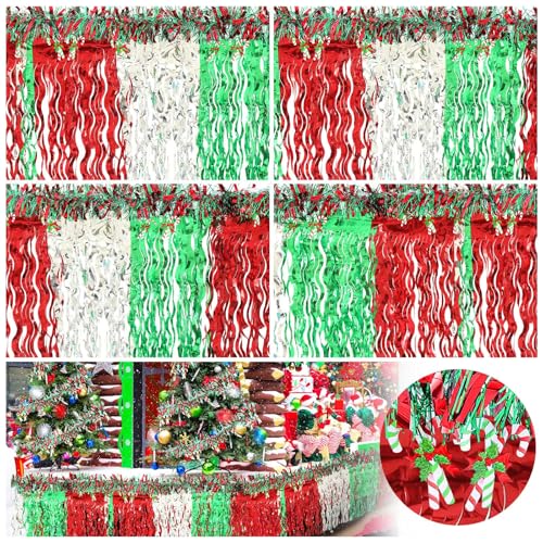 Crowye 10 Pcs Christmas Parade Float Decorations Red Silver Green Table Skirts & Foil Fringe Garland - Variation of THIS listing
