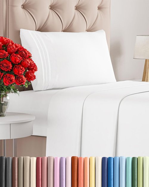 Comfy Twin XL Size 3-Piece Sheet Set by [Brand Name] | Breathable, Cooling Hotel Luxury Bedding - Ultra-Soft, Deep Pockets, Wrinkle-Free - Oeko-Tex Certified, White