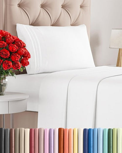 Comfy Twin XL Size 3-Piece Sheet Set by [Brand Name] | Breathable, Cooling Hotel Luxury Bedding - Ultra-Soft, Deep Pockets, Wrinkle-Free - Oeko-Tex Certified, White