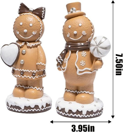Hodao Gingerbread Couple Figurines Set of 2 - Adorable Resin Christmas Decorations | 7.5" Tall Ornaments