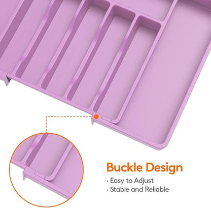 Lifewit Expandable Silverware Drawer Organizer - BPA-Free Utensil Tray for Kitchen | Adjustable 13-22 x 15" - Purple