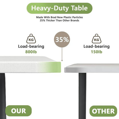 MAKE CHANGES 8ft Folding Table, Heavy Duty Plastic Card Table with Foldable Steel Legs, Metal Frame Support up to 800 lb, Portable for Indoor, Outdoor, Picnic, Camping, Dining, Party, White