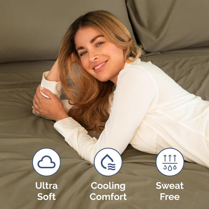 RV Short Queen Sheet Set 60 X 75 - 4 Piece RV Short Queen Bed Sheets - Soft, Breathable & Cooling - Designed for Bunks, Trailers and Campers - Fits 8” to 12" Mattress - Hotel Luxury Bedding - Khaki