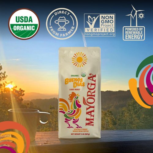 Mayorga Organic Coffee - 2lb Buenos Dias Light Roast Whole Bean | Specialty Grade 100% Arabica, Citrusy Flavor