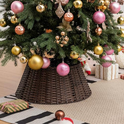 Dark Brown Wicker Christmas Tree Collar for 4-7.5 ft Trees, 22.5 Inch Diameter