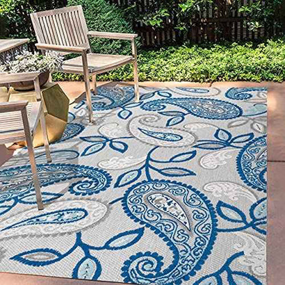 JONATHAN Y Paisley High-Low Indoor Outdoor Area Rug 3X5 Blue/Light Gray, Julien for Backyard, Patio, Porch, Easy-Cleaning, High Traffic, Pet-Friendly, Non-Shedding (AMC102C-3)