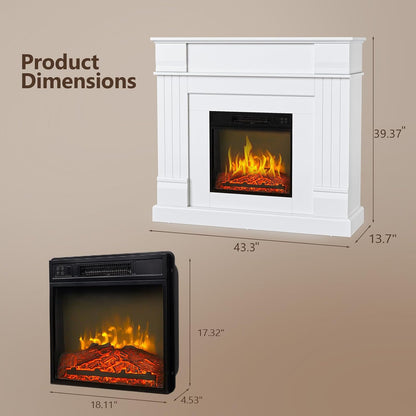 ROVSUN 43'' Electric Fireplace - Freestanding Heater with Timer & Adjustable Temperature | Realistic Flames for Home