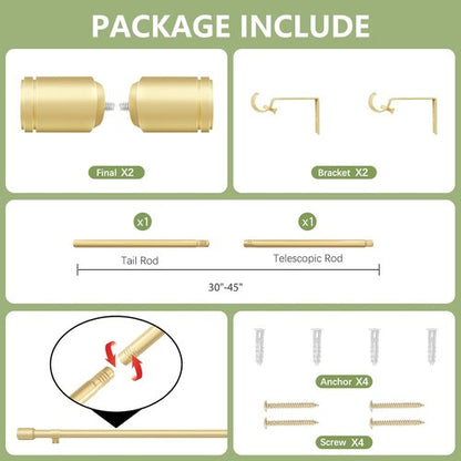 Gold Curtain Rods by [Brand Name] - Adjustable 30-45 Inch Length for 30-39 Inch Windows | 5/8” Diameter with Brackets