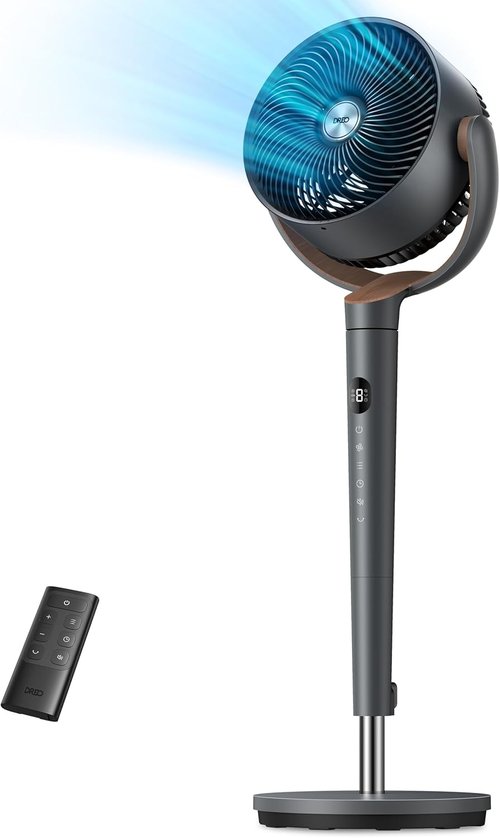 DREO Oscillating Floor Fan - Quiet 120° Pedestal Fan with 9 Speeds & 20dB Noise Level | Adjustable 37-42" Height