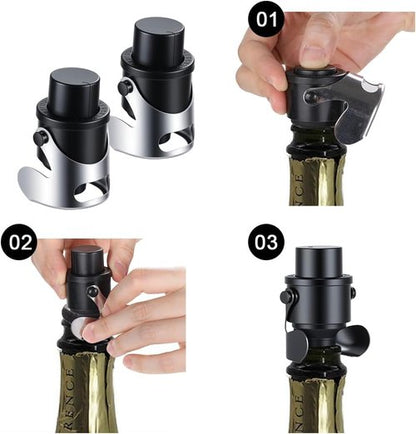 Champagne Stoppers for Bottles Stainless Steel with Built-in Pump Prosecco Bottle Sealer Stopper Saver 2 Pack