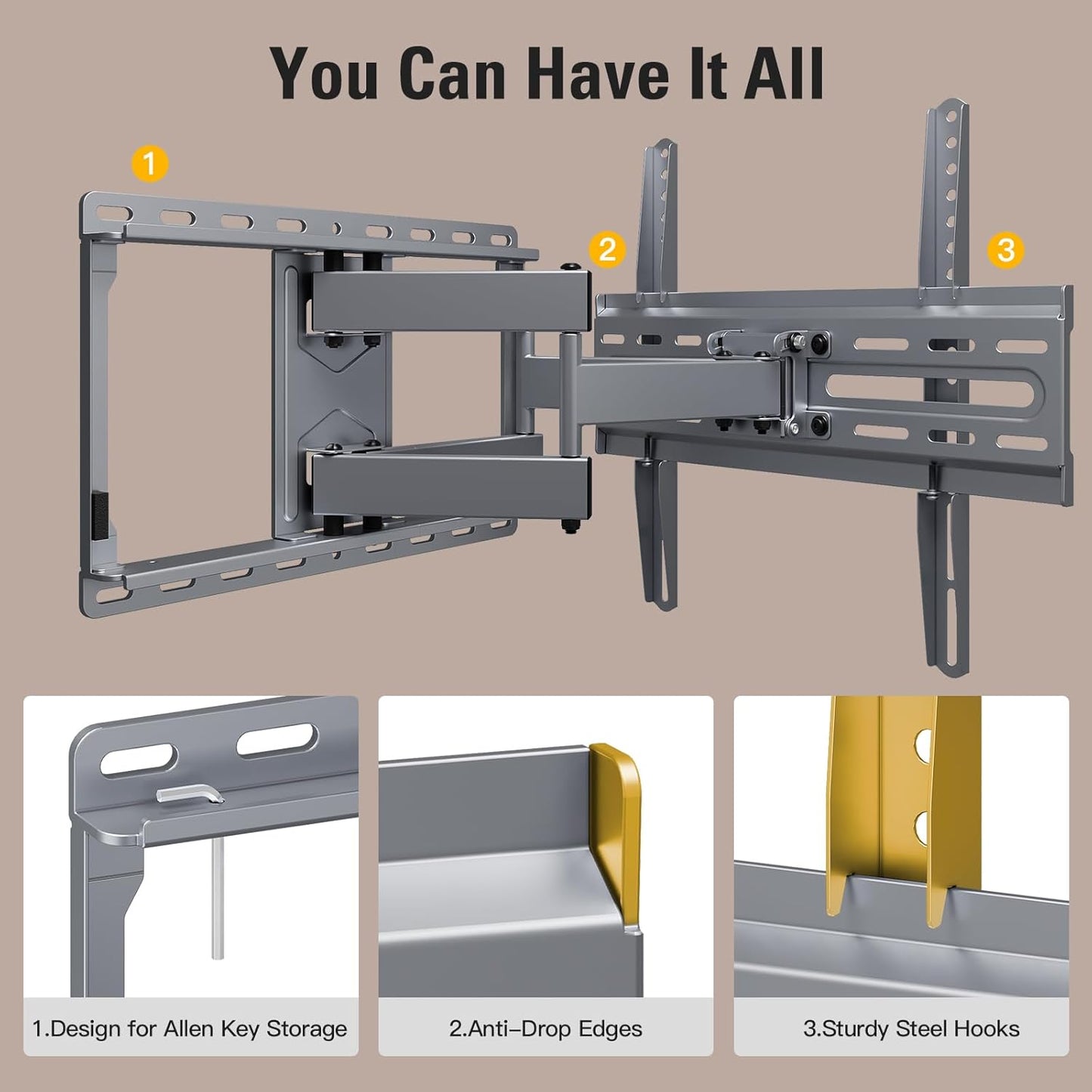 Mounting Dream TV Wall Mount - Full Motion Bracket with Swivel & Tilt for 32-65 Inch TVs | Max VESA 400x400 mm, 99 lbs Capacity