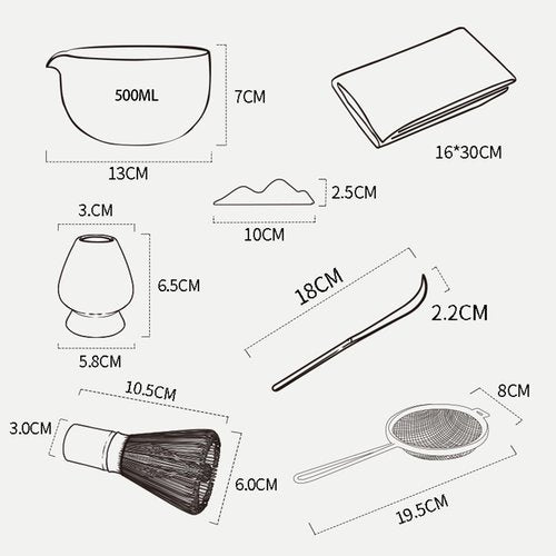 DWEHIXBUY Matcha Tea Kit 7-Pcs Set, Whisk and Bowl with Spout & Measuring Spoon, Japanese Tea Making Tools,Cha, tea bowl, tea spoon, tea cloth, set the mountain, check the sieve,