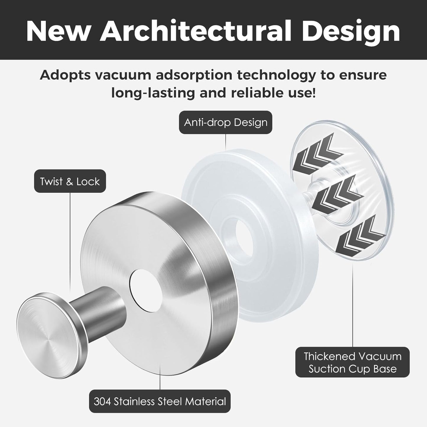 Skiennix Shower Hooks - Removable Suction Cup Design for Glass Windows | 4-Pack Silver