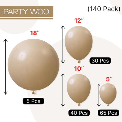 PartyWoo Cream Balloons - 140 Pcs in Beige, Ivory & Nude | Perfect for Graduation, Birthdays & Baby Showers