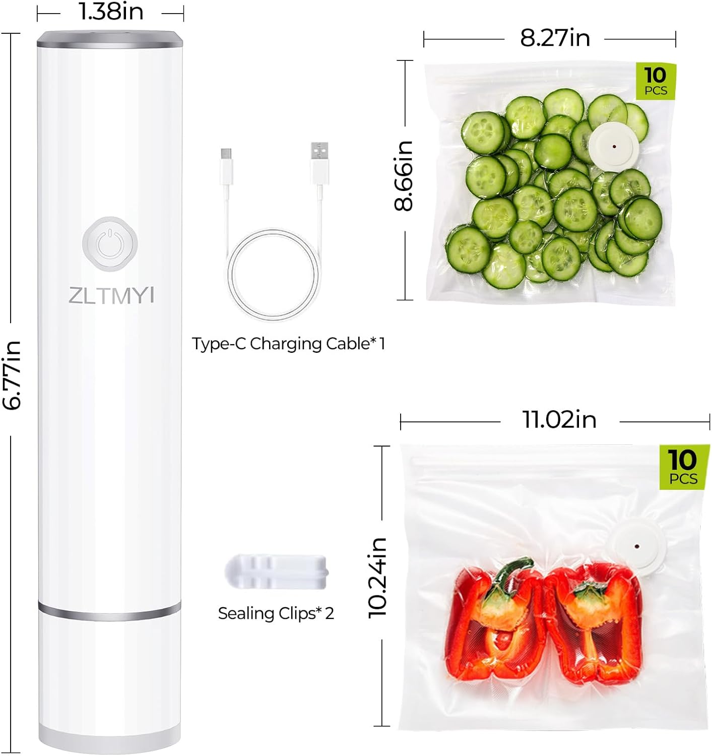 Skiennix Handheld Vacuum Sealer - Compact Food Saver Pump with 20 BPA-Free Bags | Type-C Rechargeable for Sous Vide & Meal Prep
