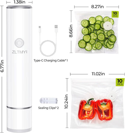 Skiennix Handheld Vacuum Sealer - Compact Food Saver Pump with 20 BPA-Free Bags | Type-C Rechargeable for Sous Vide & Meal Prep