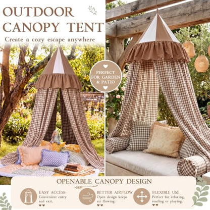 Beige Cotton Gingham Bed Canopy for Cribs & Twin Beds - Dreamy Nap Decor