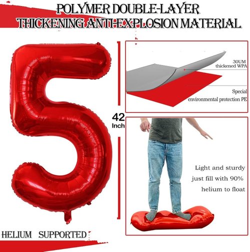 GOER Jumbo 15 Balloons - 42 Inch Red Foil Helium Decorations for Sweet 15 & 51st Birthday Party