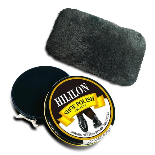 HILILON Black Shoe Polish Paste for Leather Shoes & Boots, Premium High-Gloss Shine, UV Protection, Includes Wool Cloth, 1.75oz (50ml)