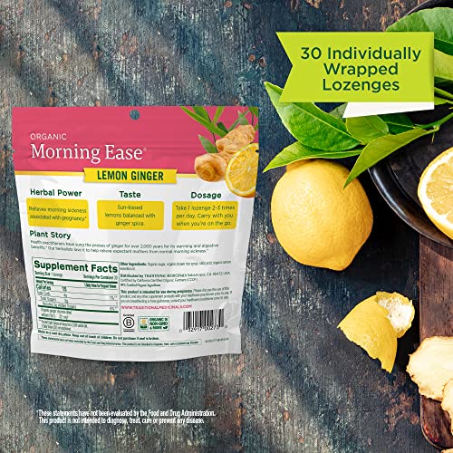 Traditional Medicinals Organic, Morning Ease Lozenges, Lemon Ginger - Supports Pregnancy Nausea Relief & Morning Sickness Associated with Normal Pregnancy - 30 Individually Wrapped Lozenges