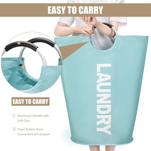 DOKEHOM Large Collapsible Laundry Basket - 95L Freestanding Hamper in Light Blue