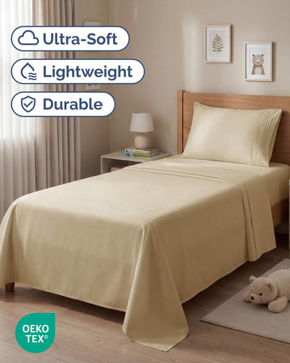 Skiennix Twin Size Sheet Set - Comfy Cooling Bed Sheets - Ultra-Soft, Deep Pockets, Wrinkle-Free - Oeko-Tex Certified - Beige