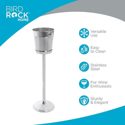 BIRDROCK HOME 18/8 Stainless Steel Champagne Bucket with Stand | Wine Chiller for Parties | 32in Free Standing Ice Holder | Outdoor Indoor Use