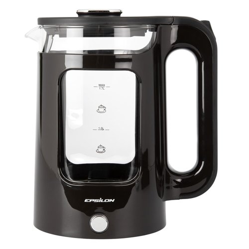 Epsilon Electric Kettle 1.7L, Tea Kettle with Boil Dry Protection and Auto Shut-Off, Fast Boil Electric Teapot, PP Decorative Housing, Borosilicate Glass and Stainless Steel, BPA Free LED Lighting