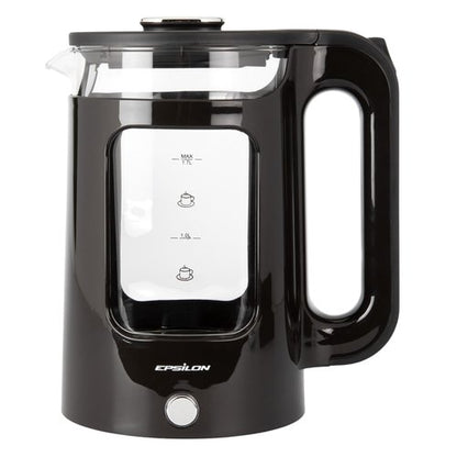 Epsilon Electric Kettle 1.7L, Tea Kettle with Boil Dry Protection and Auto Shut-Off, Fast Boil Electric Teapot, PP Decorative Housing, Borosilicate Glass and Stainless Steel, BPA Free LED Lighting