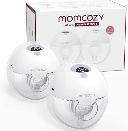Momcozy M5 Wearable Breast Pump - Hands-Free Design with Double-Sealed Flange, 3 Modes & 9 Suction Levels, 24mm, 2-Pack in Quill Gray