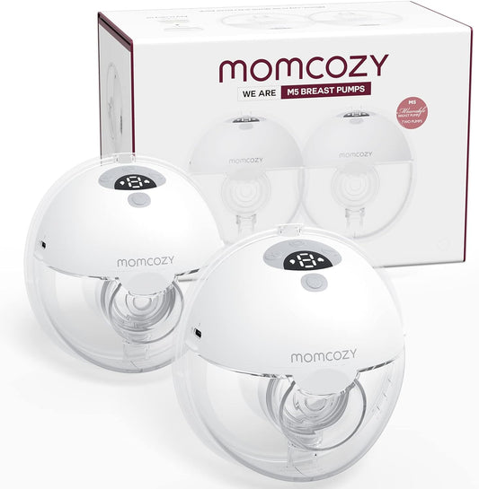 Momcozy M5 Wearable Breast Pump - Hands-Free Design with Double-Sealed Flange, 3 Modes & 9 Suction Levels, 24mm, 2-Pack in Quill Gray