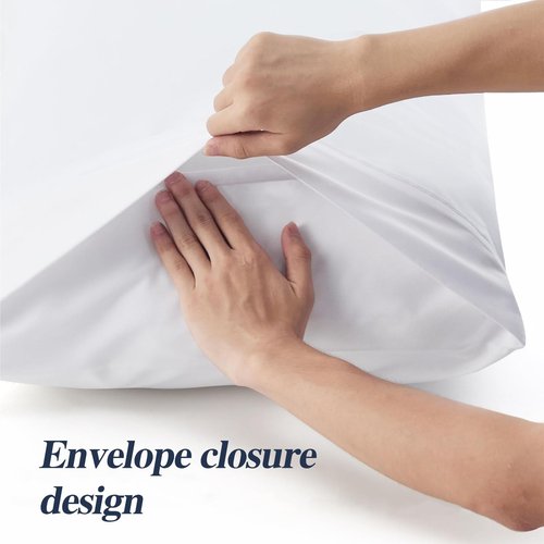 Nuzzle Pillow Cases King Size, 100% Cotton Pillowcases with Envelope Closure, White Pillow Covers 20 x 36 inches, Pillow Protector with 300 Thread Count Soft and Breathable