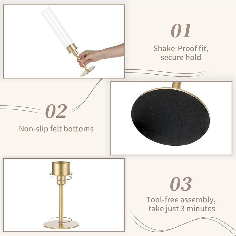Sziqiqi Hurricane Candle Holders – Gold Tiered 3-Piece Set, Variation 6