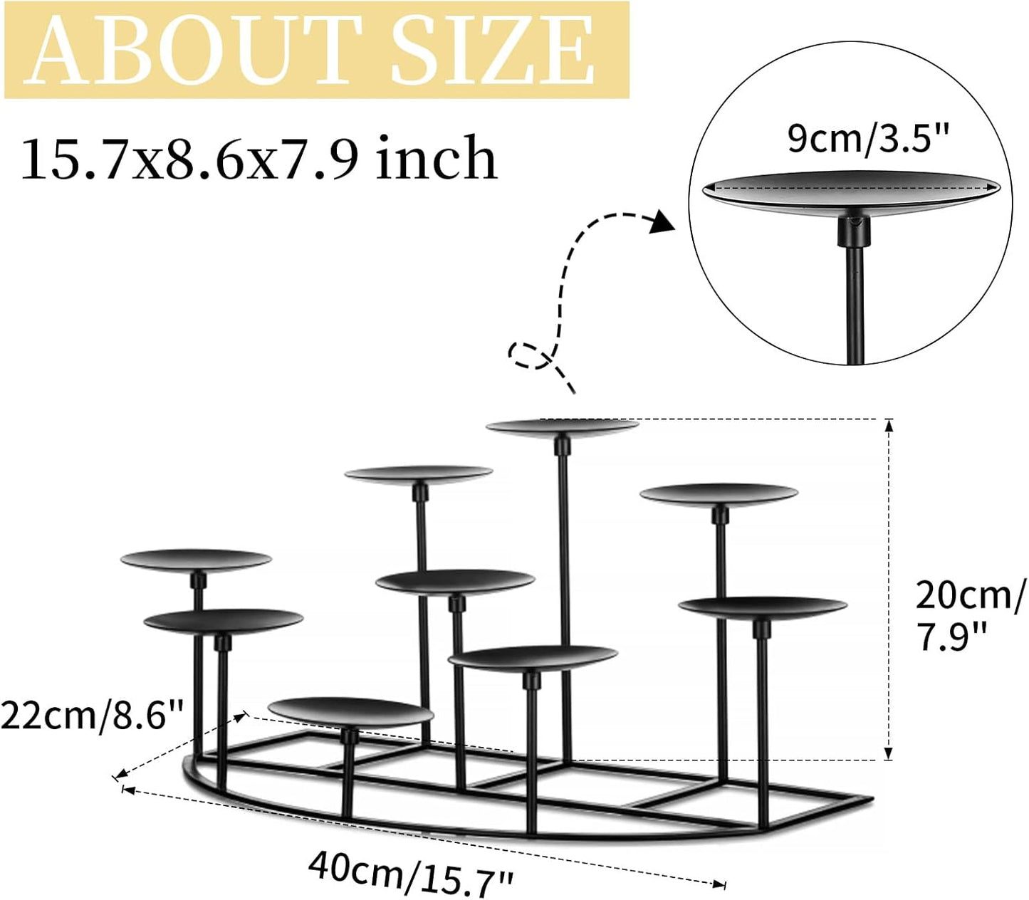 Romadedi Fireplace Candle Holder - Elegant 9-Arm Candelabra for Pillar Candles | Black Iron Centerpiece Decor