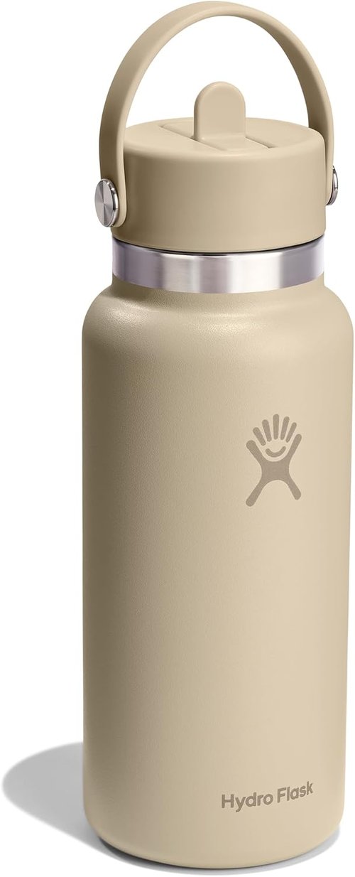 Hydro Flask Water Bottle - Insulated Stainless Steel - 32 Oz Wide Mouth with Flex Straw Lid, Leakproof
