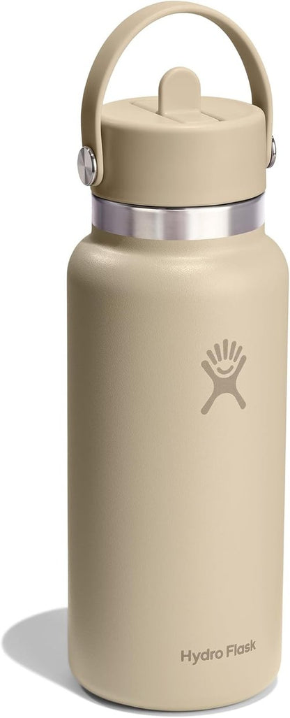 Hydro Flask Water Bottle - Insulated Stainless Steel - 32 Oz Wide Mouth with Flex Straw Lid, Leakproof