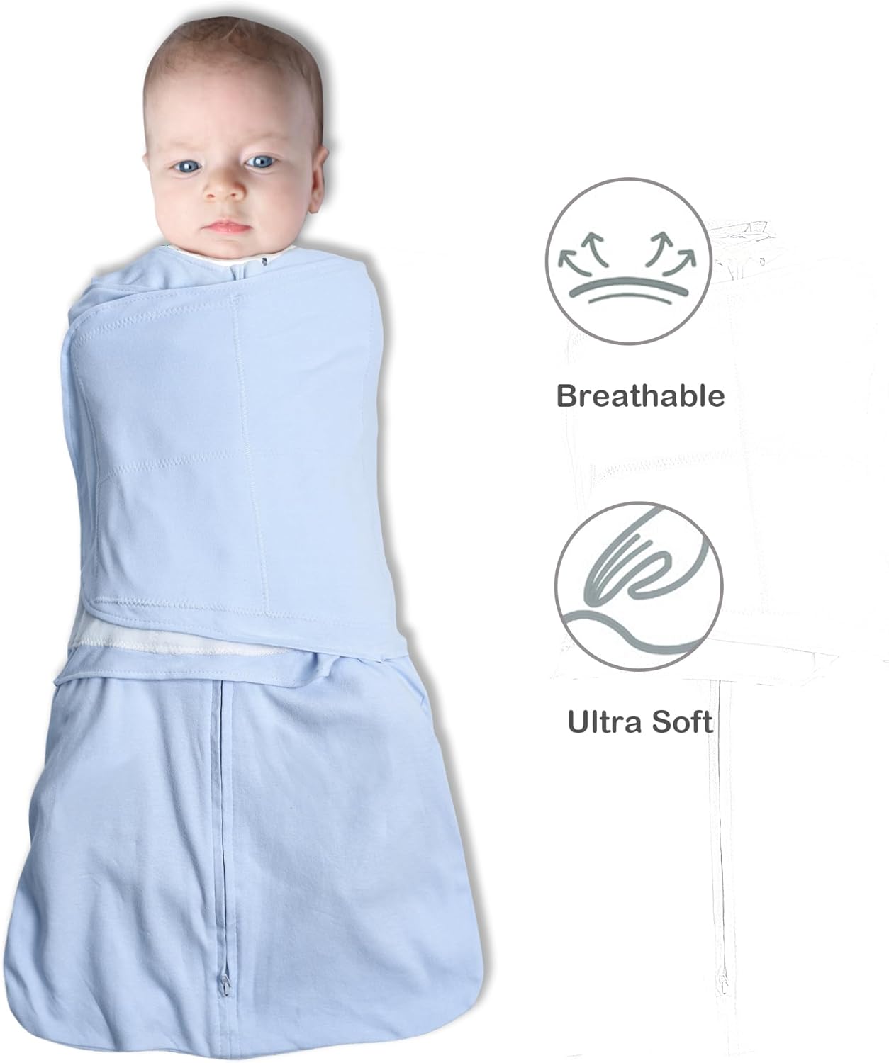 Skiennix Baby Sleep Sack Swaddle - 3-Way Adjustable 100% Organic Cotton | 2 Pack for 3-6 Months (Blue & Grey)