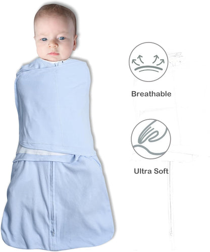 Skiennix Baby Sleep Sack Swaddle - 3-Way Adjustable 100% Organic Cotton | 2 Pack for 3-6 Months (Blue & Grey)