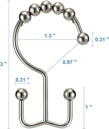 Shower Curtain Hooks Rings, Double Sided Shower Hooks Rust Proof for Bathroom Shower Rods Curtain, Durable Stainless Steel Bathroom Shower Curtain Hangers, Silver, Set of 12