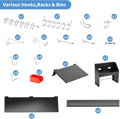 Ultrawall Pegboard Wall Organizer - 48x36 Inch Metal Storage Solution with 105 Utility Hooks & Overhead Shelf