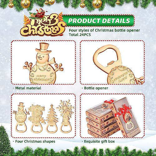 Gold 24Pcs Christmas Bottle Opener Set with Snowman Tree Train Snowflake Gifts