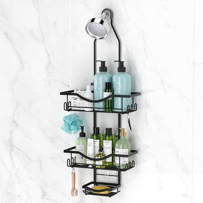 Adjustable Shower Caddy by Regine Switzerland - Rustproof Organizer with Hooks | Large Capacity, Black
